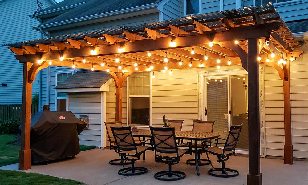 Bistro lights on pergola