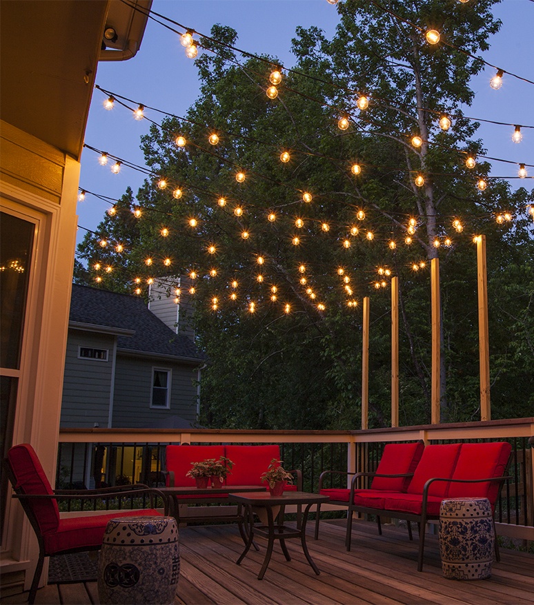 Bistro string lights over deck