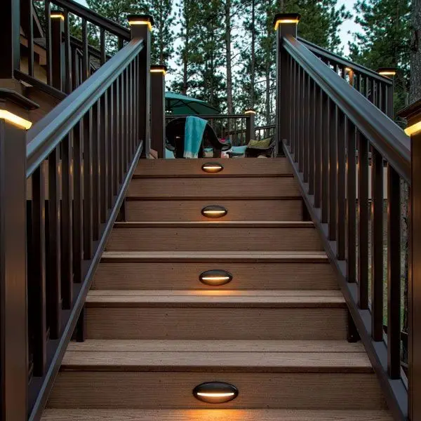 Step lights on deck stairs at night