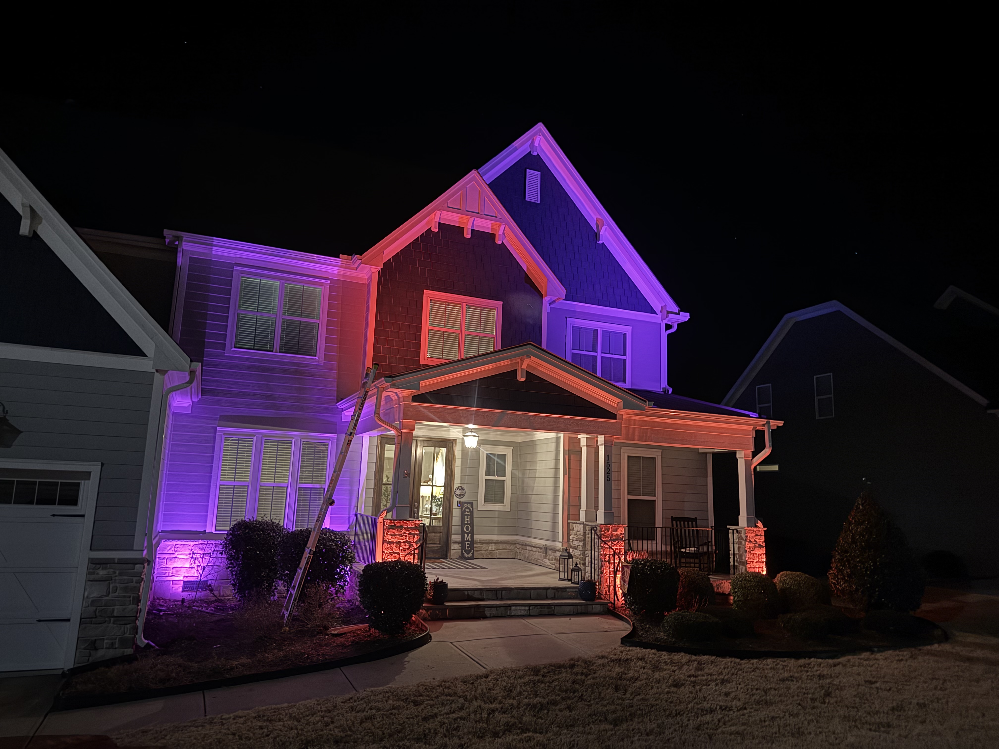 Purple and red holiday color lighting, Cary NC