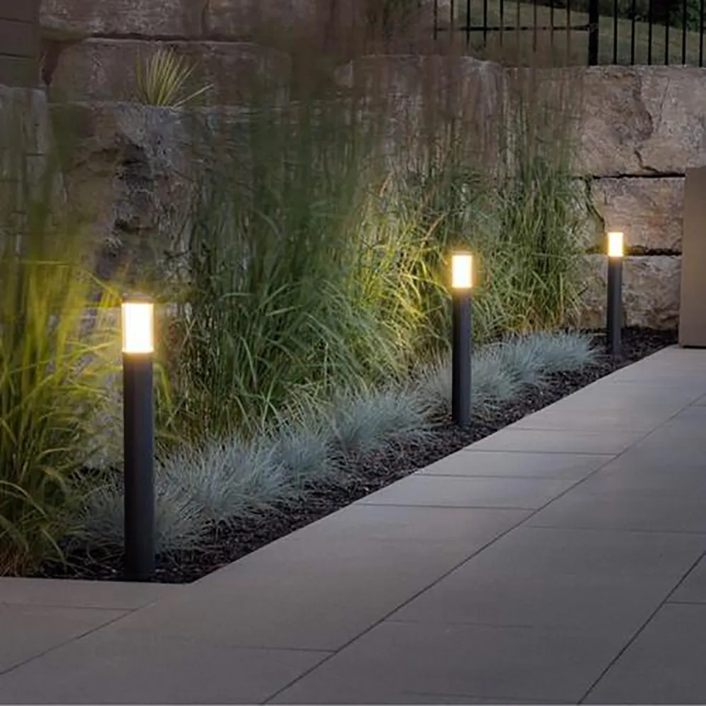 Bollard lights along a formal garden path