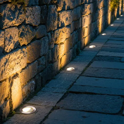 Well light fixture installed flush in pavers